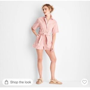 Pink Short Sleeve Romper with Belt